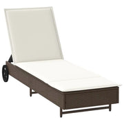 Lettino Prendisole | Sdraio da giardino | Lettino da sole con Ruote e Cuscino in Polyrattan Marrone