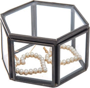 Scatola di vetro per gioielli, cassa a forma geometrica, conservazione, decorazione, fiori, accessori da soggiorno, regalo per Madre, matrimonio, 8 x 7 x 4,5 cm (nero)