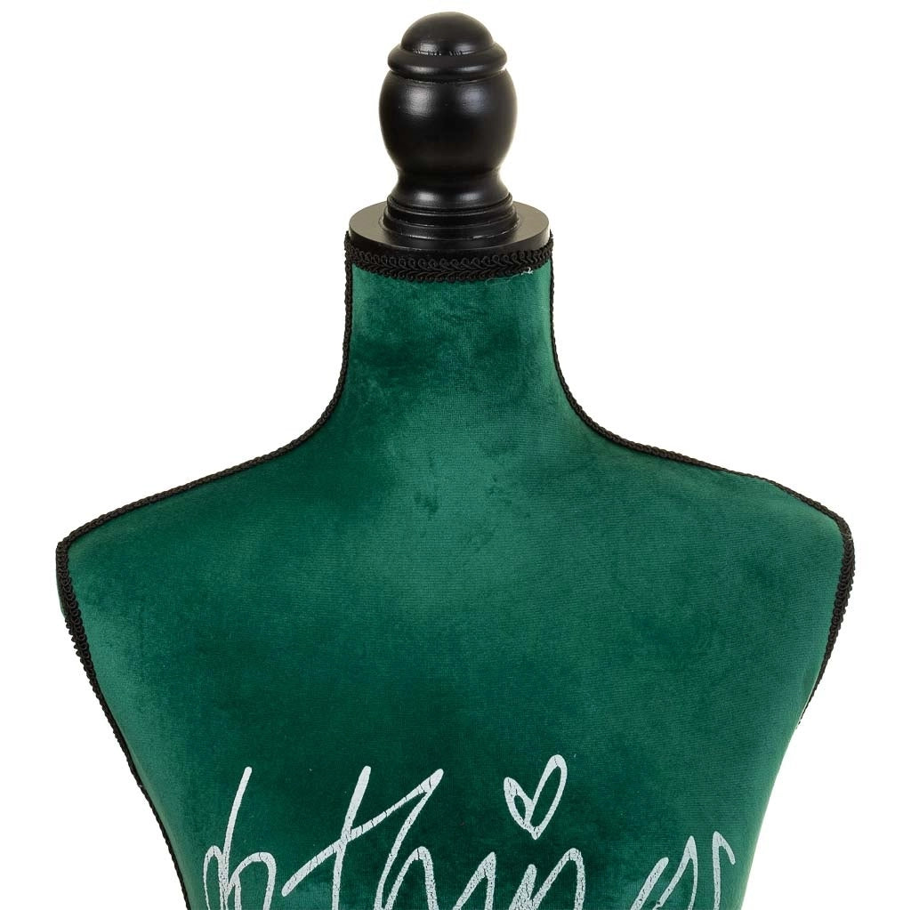 Manichino in legno e schiuma rivestito in tessuto verde 24x37,5x168h