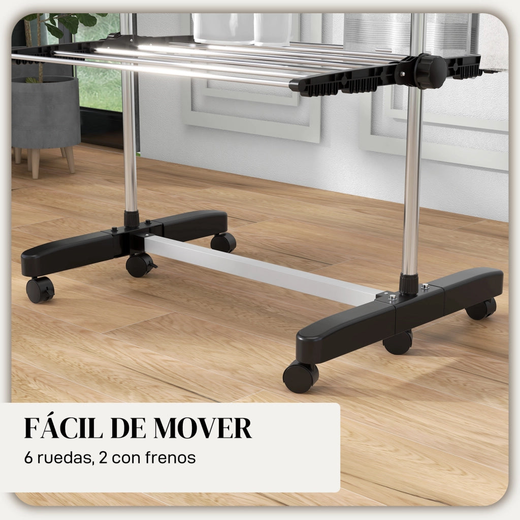 Asciugatoio Verticale 4 Livelli con Rotelle ¨C Zephmum ¨C Nero e Argento
