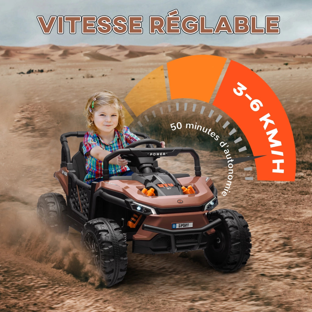 Veicolo elettrico per bambini buggy UTV telecomando 2.4Ghz ¨C zephmum ¨C 103x69x59 cm marrone