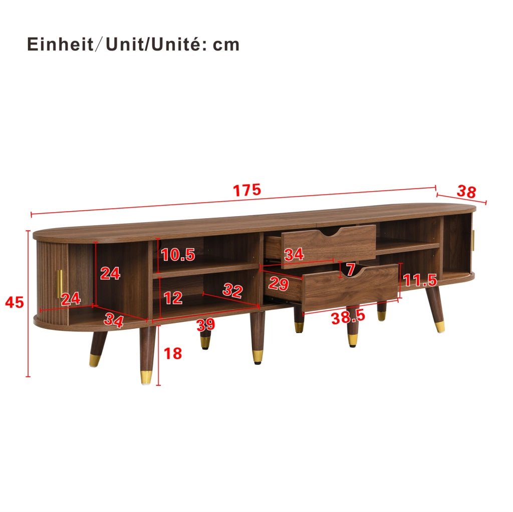 Mobile TV da 175 cm con porta scorrevole in rattan