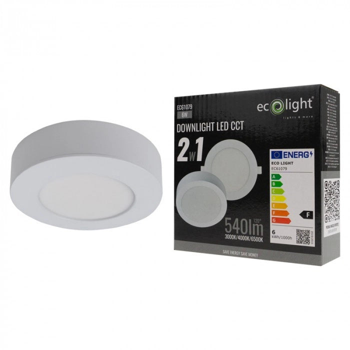 Downlight LED rotondo CCT 2in1 6W bianco Ecolight