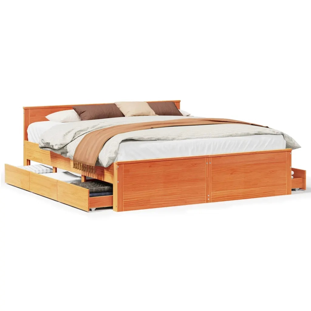 vidaXL Giroletto senza Materasso con Testiera Marrone Cera 180x200Pino
