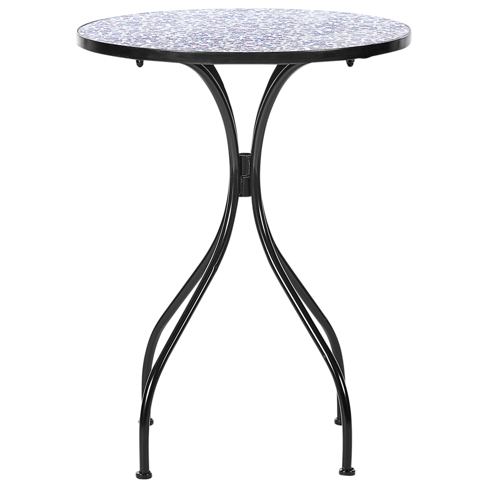 Tavolo da bistrot per esterni in metallo con mosaico blu con telaio in ferro nero stile vintage
