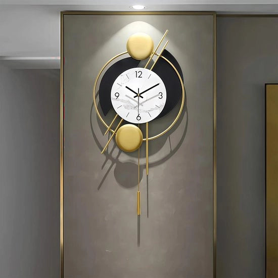 Orologio da Parete Moderno, grande orologio da parete con pendolo in nero e oro - 72x36cm - orologio da parete a quartz · precisione temporale Stile elegante per salotto e camera da letto