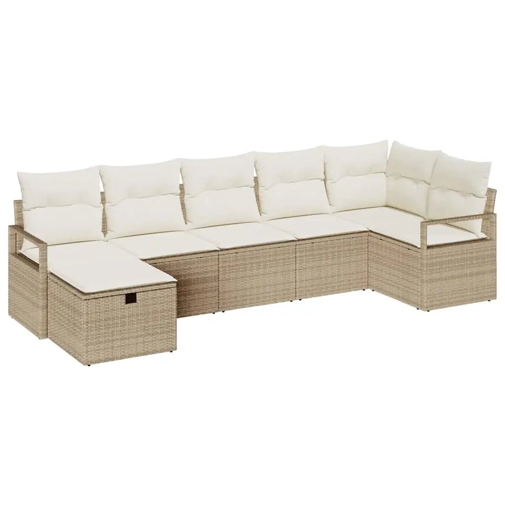 Set di divani con cuscino 7 pcs Beige e Crema polyrattan