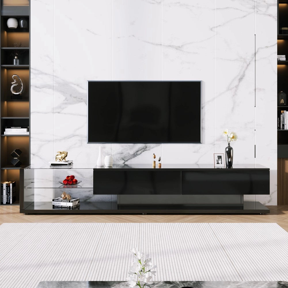 Mobile TV con LED ¨C Xylo ¨C Bianco Lucido, Vetro, Design Moderno