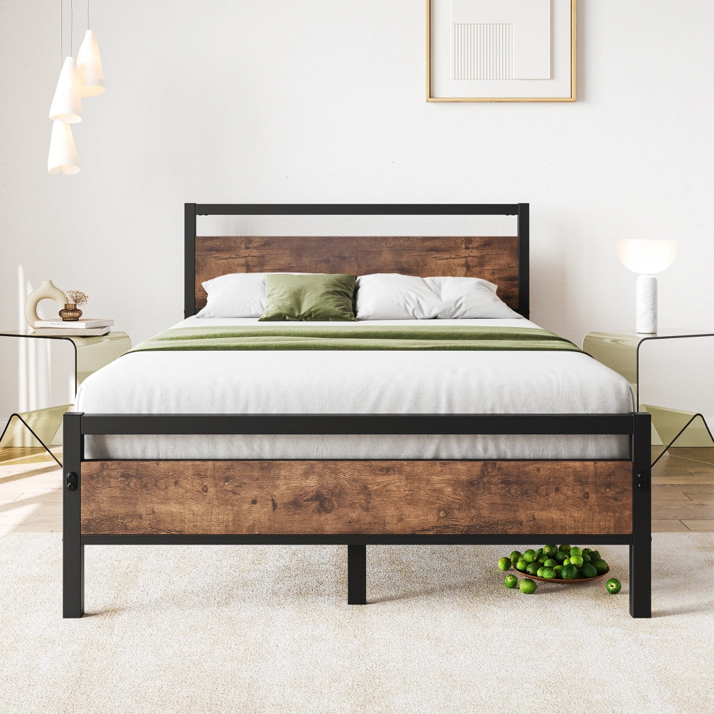 Letto singolo in metallo e MDF 120x200 cm con rete a doghe e spazio salvaspazio, stile vintage industriale