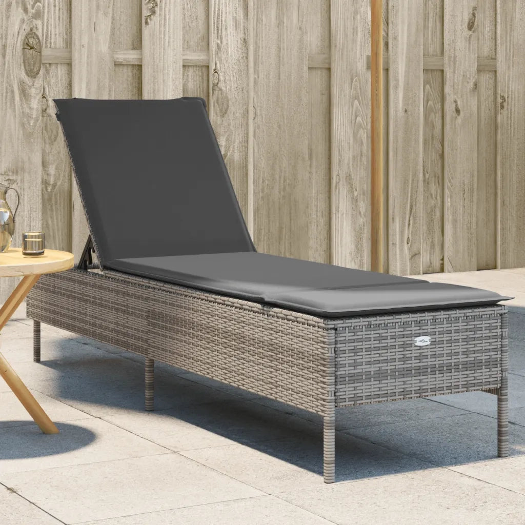 Lettino Prendisole | Sdraio da giardino | Lettino da sole con Cuscino Grigio in Polyrattan