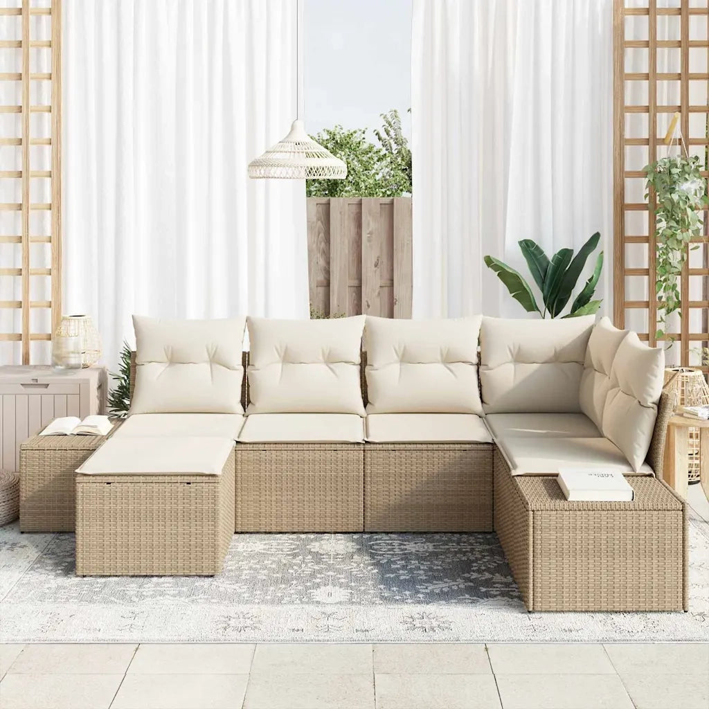 Set Divano da Giardino 6 pcs Beige e Crema polyrattan