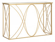 Console elegante, in metallo dorato, con piano in vetro a specchio, colore oro, Misure 40 x 80 x 120 cm