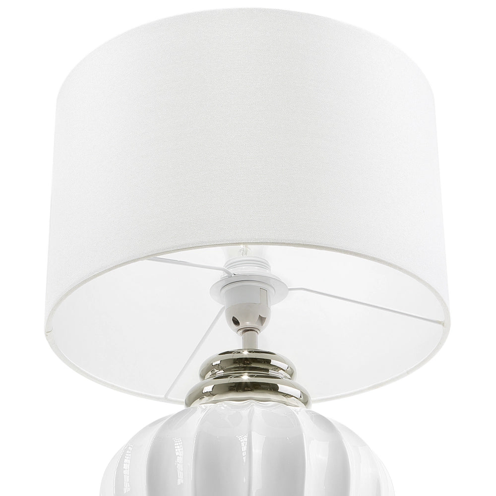 Lampada da Tavolo Lampada da Comodino Base in Ceramica bianco sporco Tamburo paralume in policotone Paralume Rotondo
