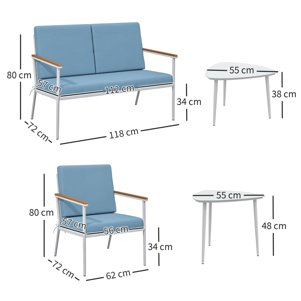 Set da giardino 5 pezzi con divano, 2 poltrone e 2 tavolini ¨C zephmum ¨C blu chiaro
