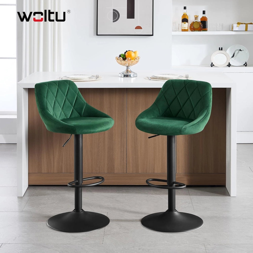 4x Sgabelli da Bar Moderni Girevoli Sedia Cucina Alta con Schienale Quadrato Senza Braccioli Altezza Regolabile in Velluto Verde Scuro BH219dgn-4