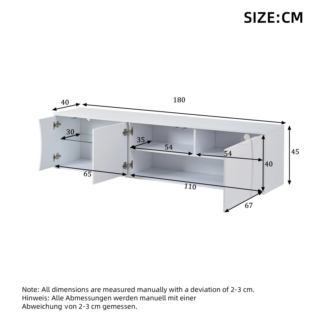MOBILE TV 180x40x45 cm con 3 ante e LED bianco in pannello truciolare