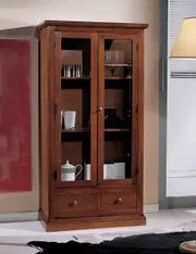 Vetrina cristalliera in legno arte povera noce Bassano 2 cassetti