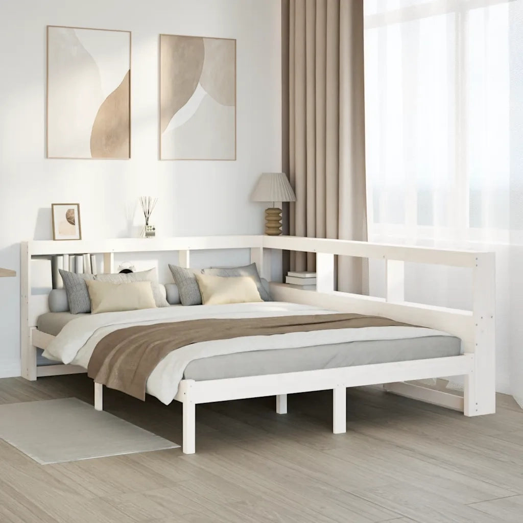 Letto Libreria senza Materasso-Struttura Letto contenitore Bianco 160x200 cm Legno di Pino
