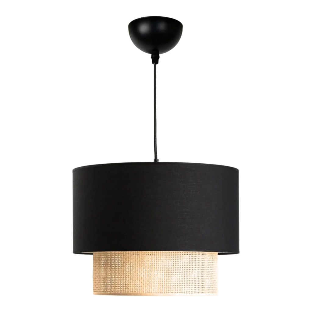 Lampada a Sospensione 'Loughborough' Lampada da Soffitto con Paralume a Doppio Cilindro Lampadario con Abat-jour in Tessuto - Nero / Giallo - lux.pro