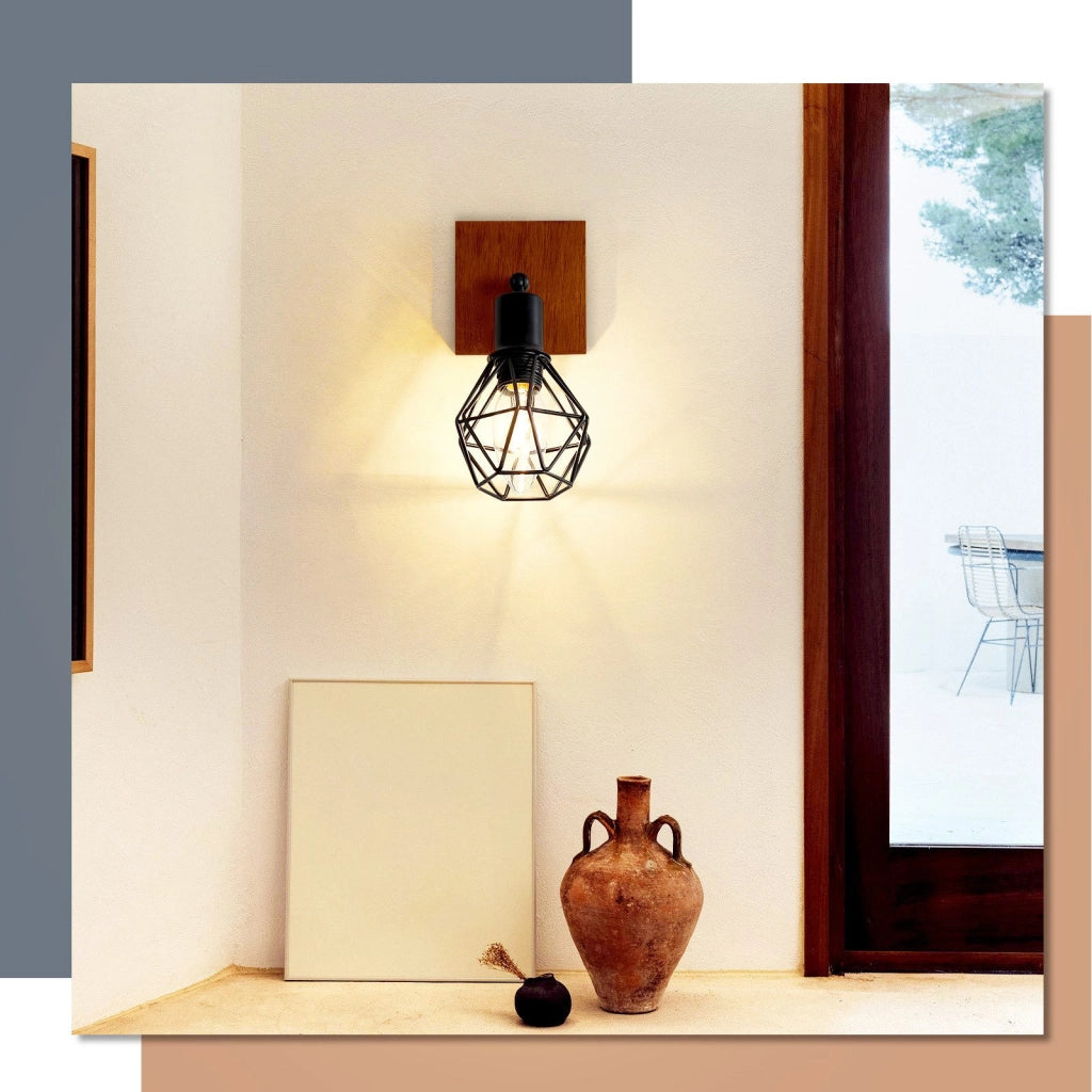 ZMH Faretto da soffitto neri 1 fiamma legno E14 vintage per soggiorno
