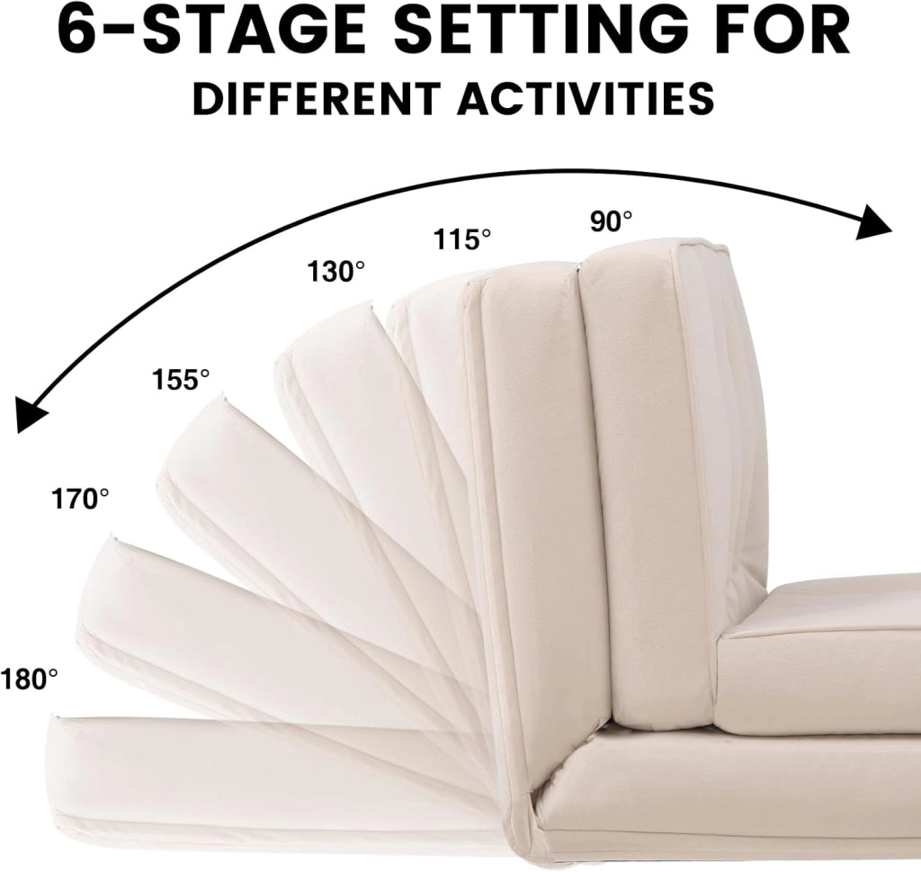 Poltrona relax da pavimento pieghevole con funzione di sonno, divano lazy, lucidata con schienale regolabile a 5 livelli, divano pieghevole per soggiorno, camera da letto, beige