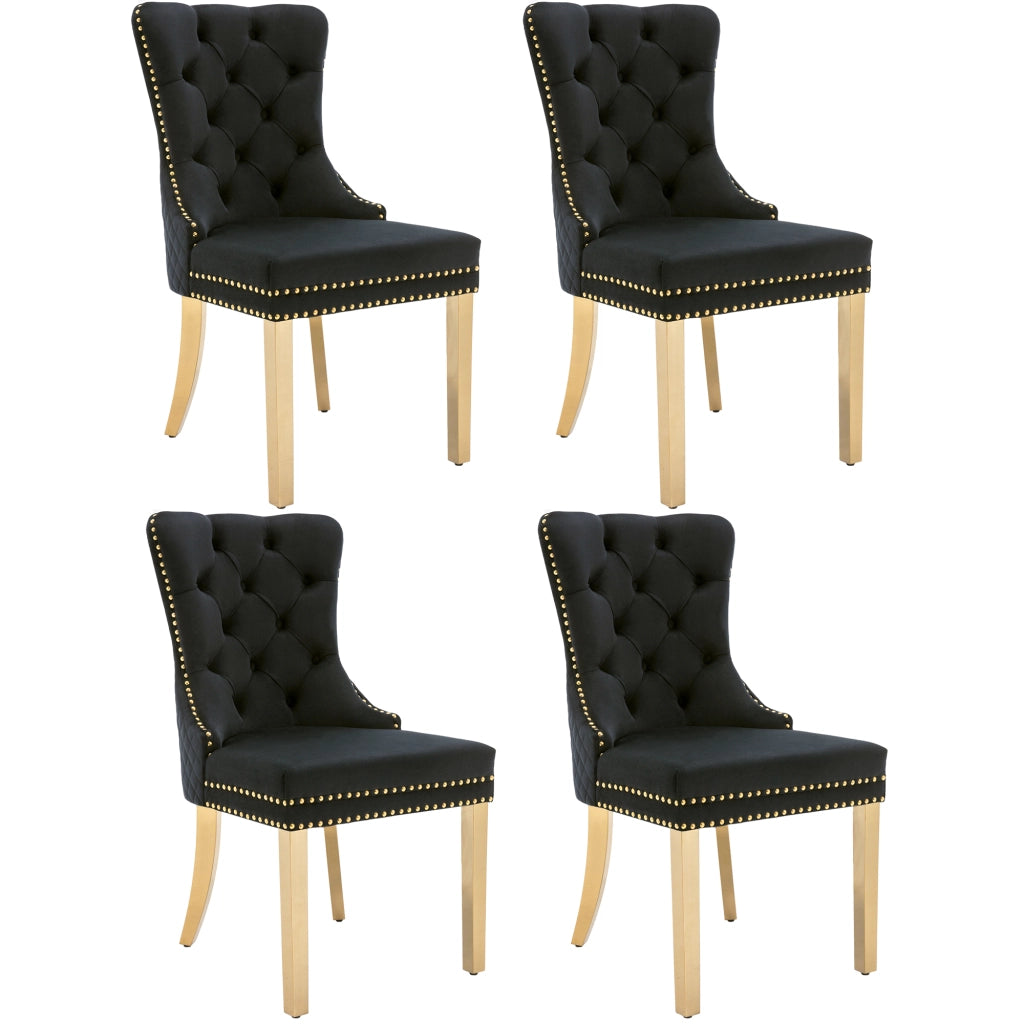 OKWISH Set di 4 Sedie da Pranzo con Anello Sullo Schienale, Borchie Decorative e Piedini Regolabili, Velluto Nero