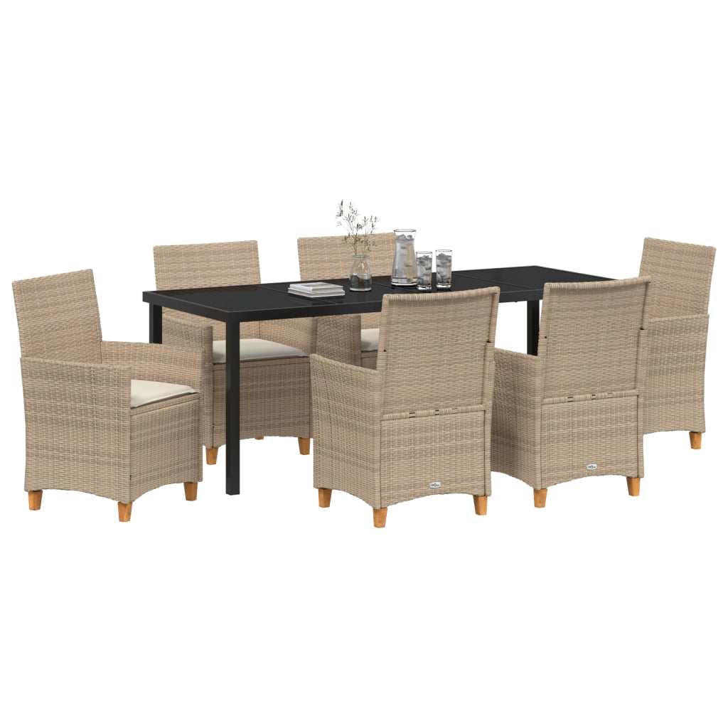 Set da Pranzo da Giardino da 7 con Cuscini Beige in Poliestere