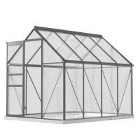 Serra in Policarbonato e Alluminio con Finestra Apribile e Porta Scorrevole, 190x253x199 cm, Grigio Scuro