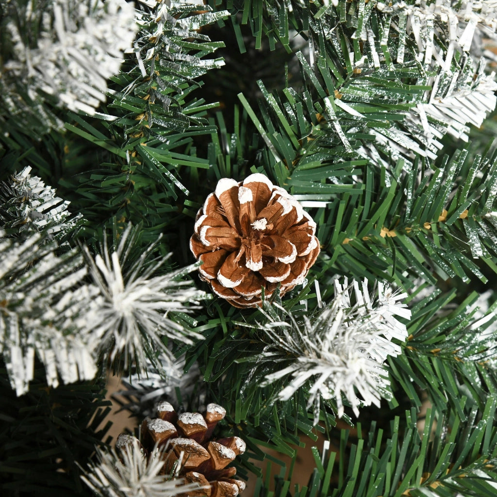 Albero di Natale Artificiale Innevato 180 cm 630 Rami e 37 Pigne Verde e Bianco