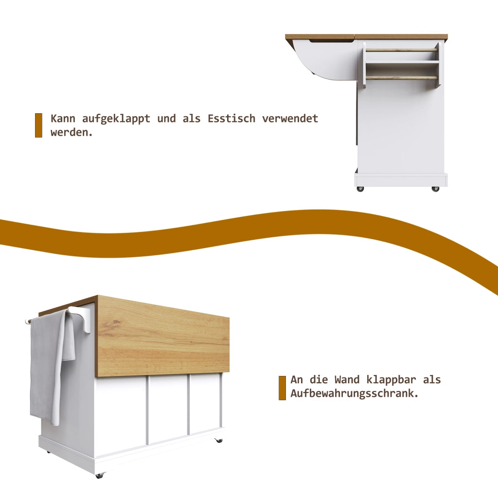 CARRELLO Servitore Pieghevole 147x44x93 cm MDF Bianco con Metallo
