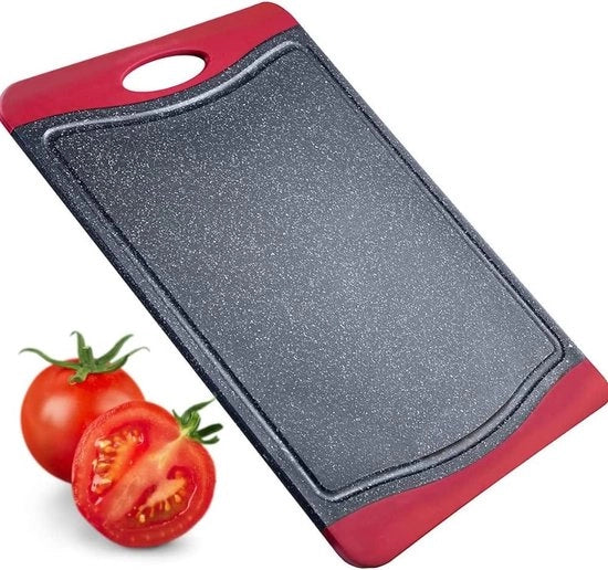 Piastra di taglio con canale di scolo - antiscivolo e amichevole con il coltello - 43 x 305 cm - finitura granito - plastica - antracite/rosso - 6217224G
