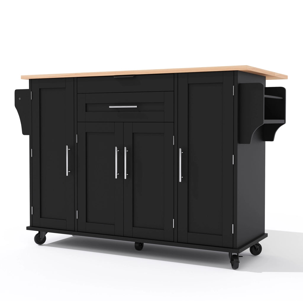 Isola da cucina con piano estraibile 136x70x92 cm in MDF nero e naturale