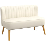 Divano 2 Posti 117x56,5x77 cm Senza Braccioli con Gambe in Legno e Tessuto Effetto Lino Bianco Crema