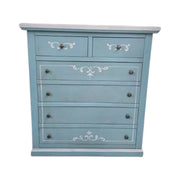 Cassettiera 6 cassetti in legno shabby azzurro anticato decorato 86x40x96 - Mobili 2G