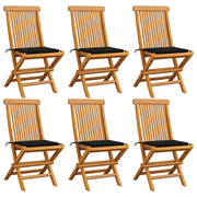 Sedie da Giardino con Cuscini Neri 6 pz in Massello di Teak cod mxl 74196