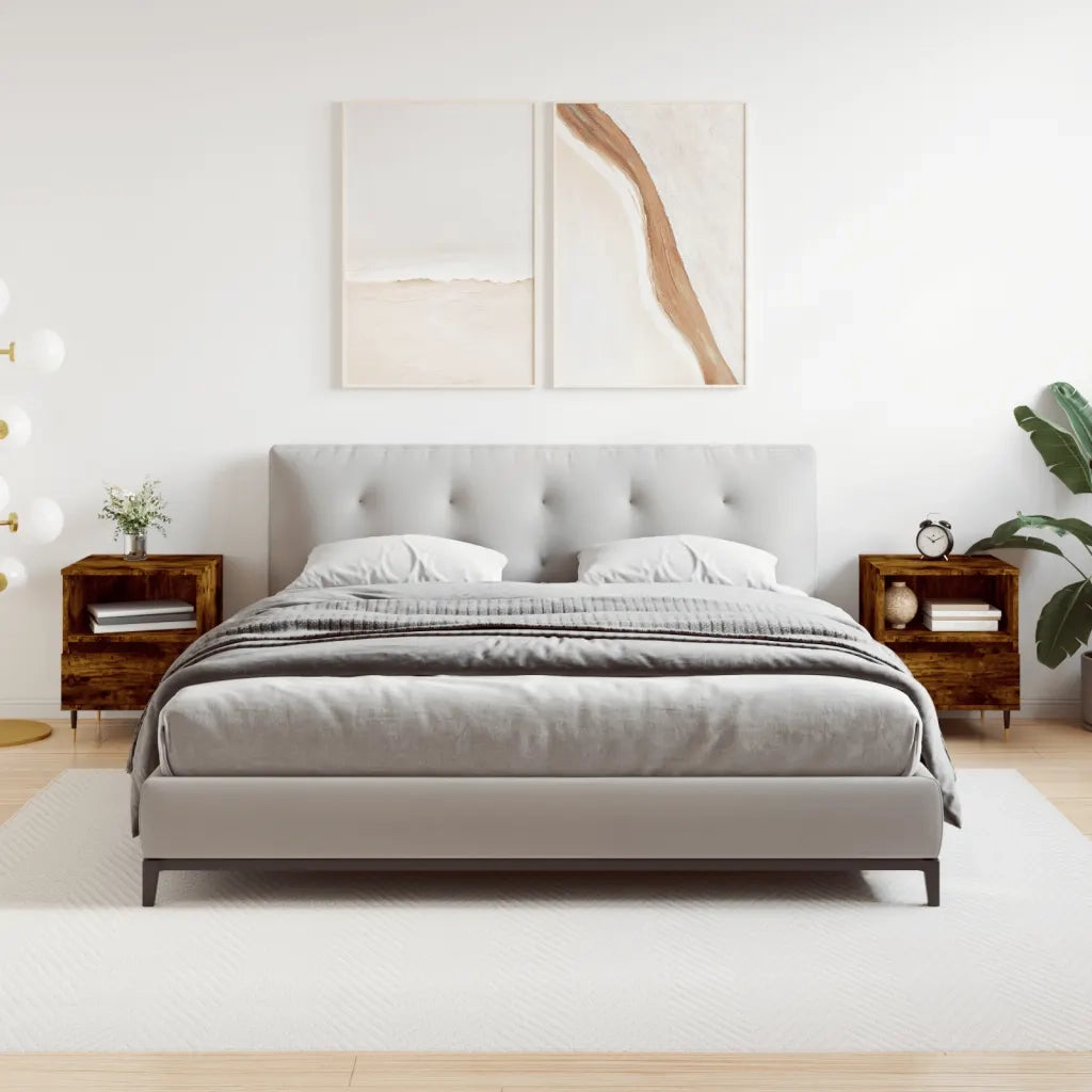 Set di 2 Comodini | Armadio da Notte | Mobiletto da notte Rovere Fumo 40x35x50 cm in Legno Multistrato