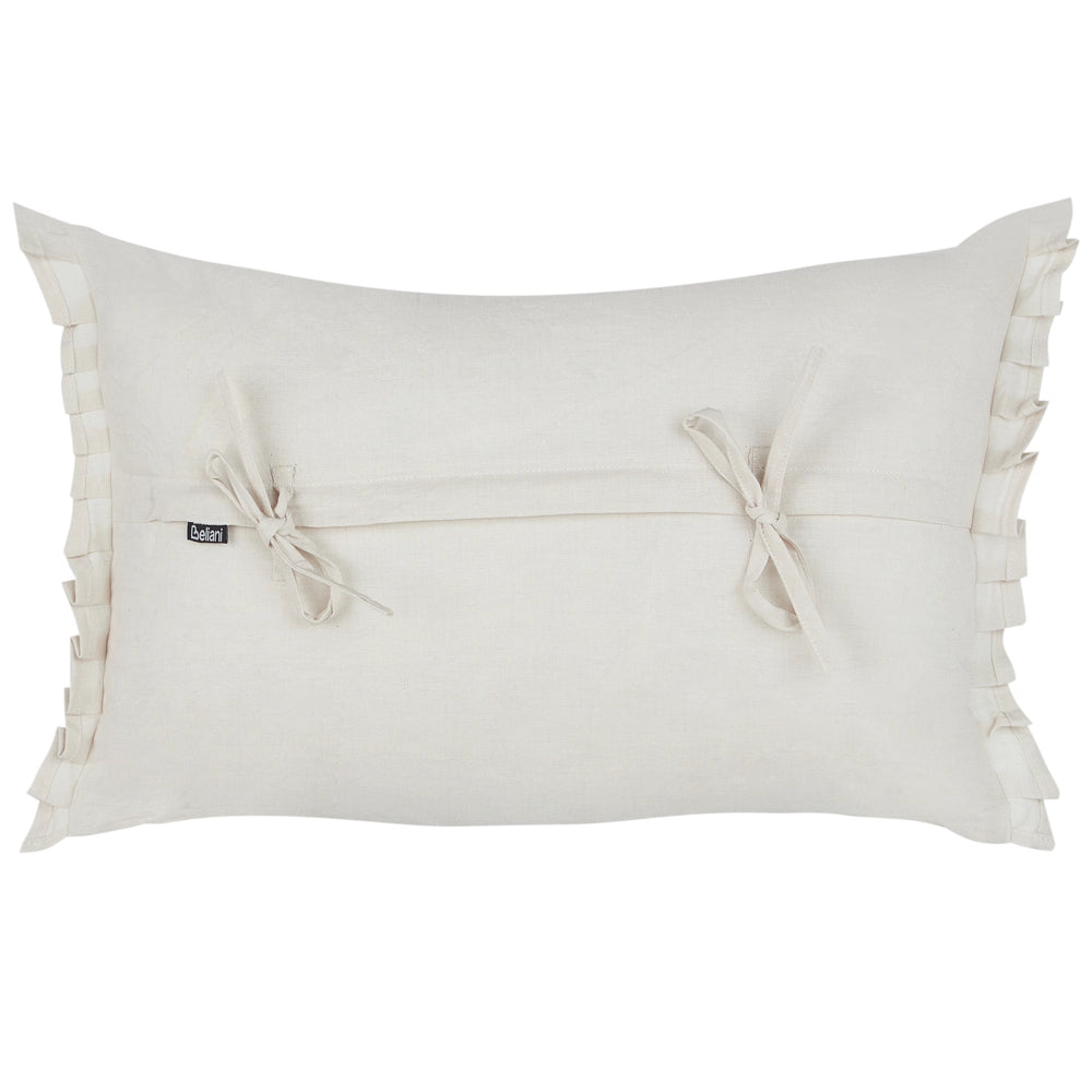 Set di 2 cuscini decorativi in lino bianco sporco 30 x 45 cm con balze e fiocchi