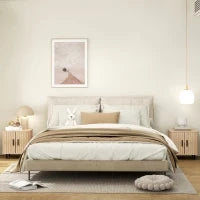 Set 2 Comodini in stile Nordico con Ripiano a 2 Livelli, in Legno e Acciaio, 48x40x48 cm, Nero e Rovere