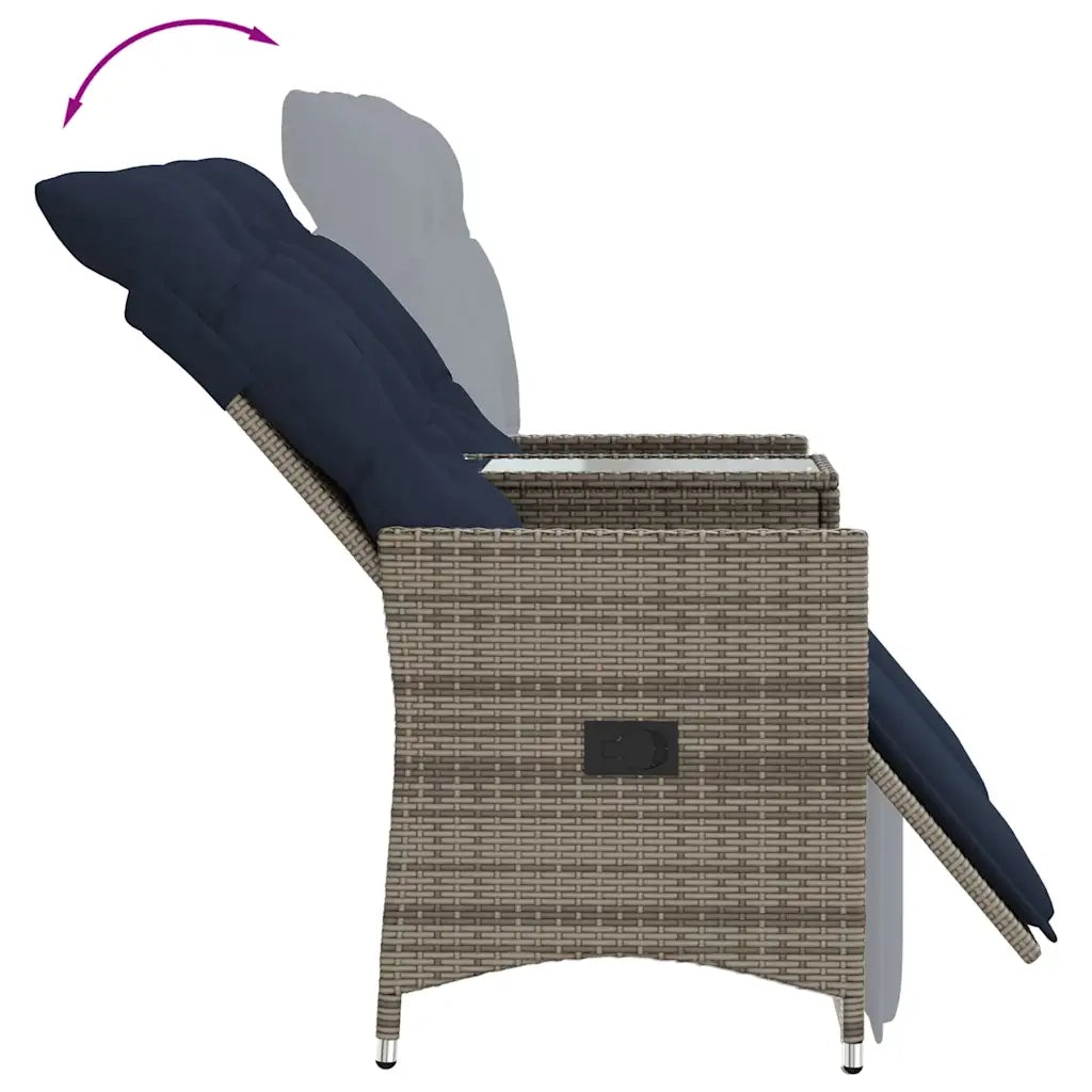 Divano da giardino reclinabile a 2 posti con tavolo grigio in polyrattan 365719
