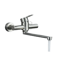 MAX | rubinetto miscelatore catering rubinetto a parete argento |professionale da cucina in acciaio inox lungo e piatto| ristorante bocca dritta