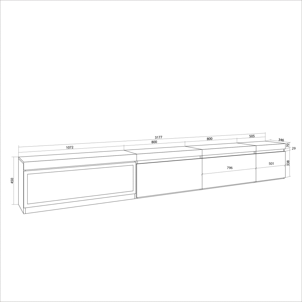 Mobile TV Soggiorno, 317x35x45cm, Camino elettrico XXL, grigio cemento RF3666