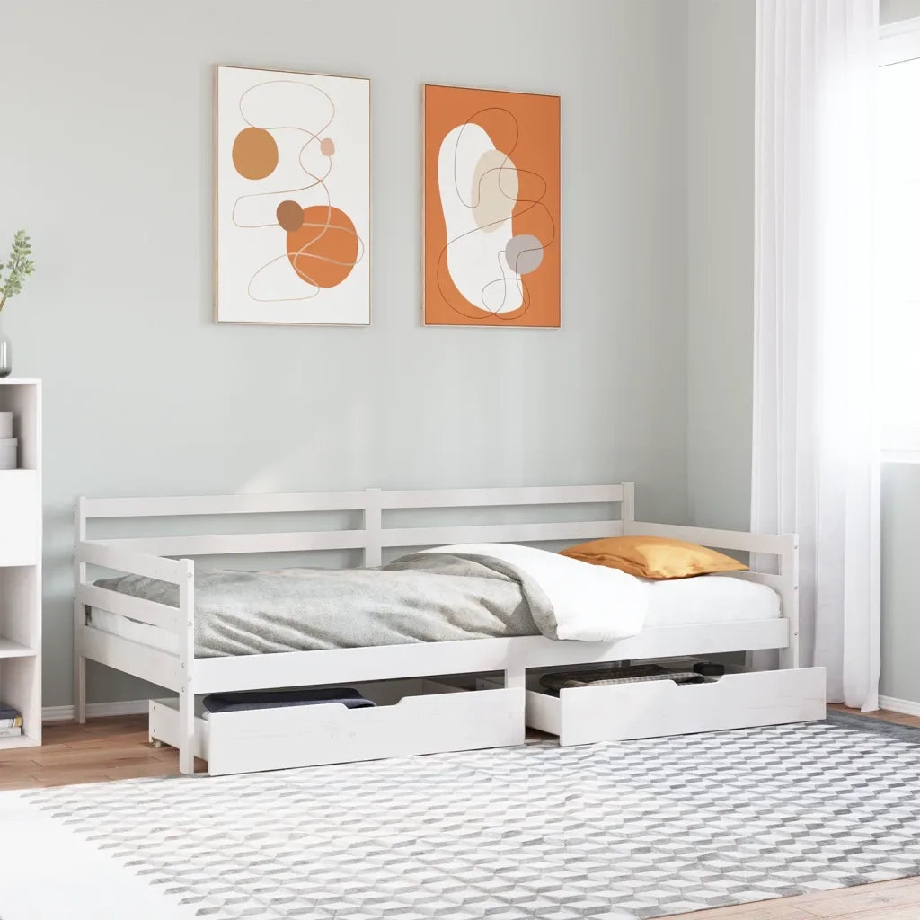 Dormeuse con Cassetti Bianco 90x200 cm Legno Massello di Pino