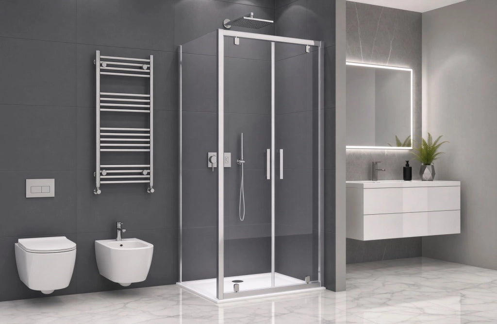 Box Doccia 2 lati 80x100 cm fisso + due battenti H195 cm IOLE Cromato