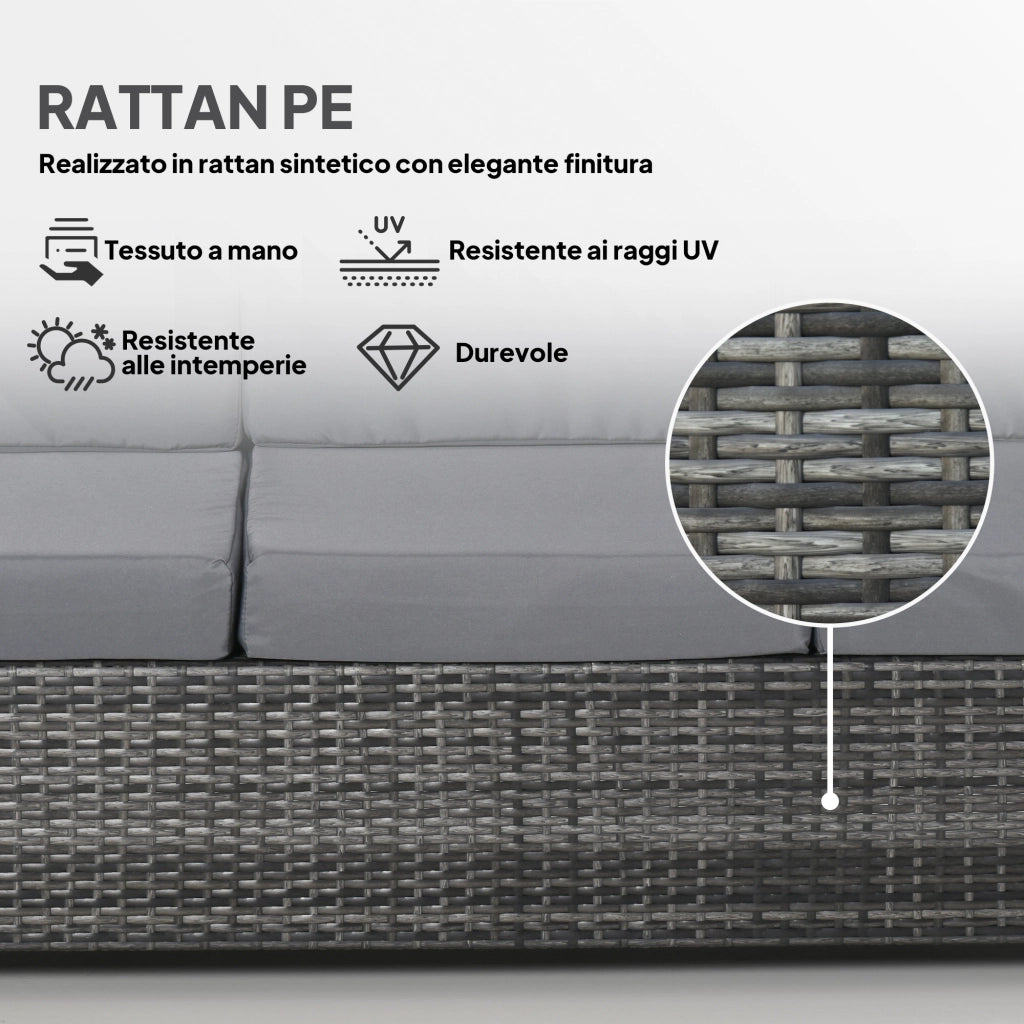 Divano da Esterno 3 Posti in Rattan e Metallo con Cuscini ¨C zephmum ¨C 185x70x80 cm Grigio