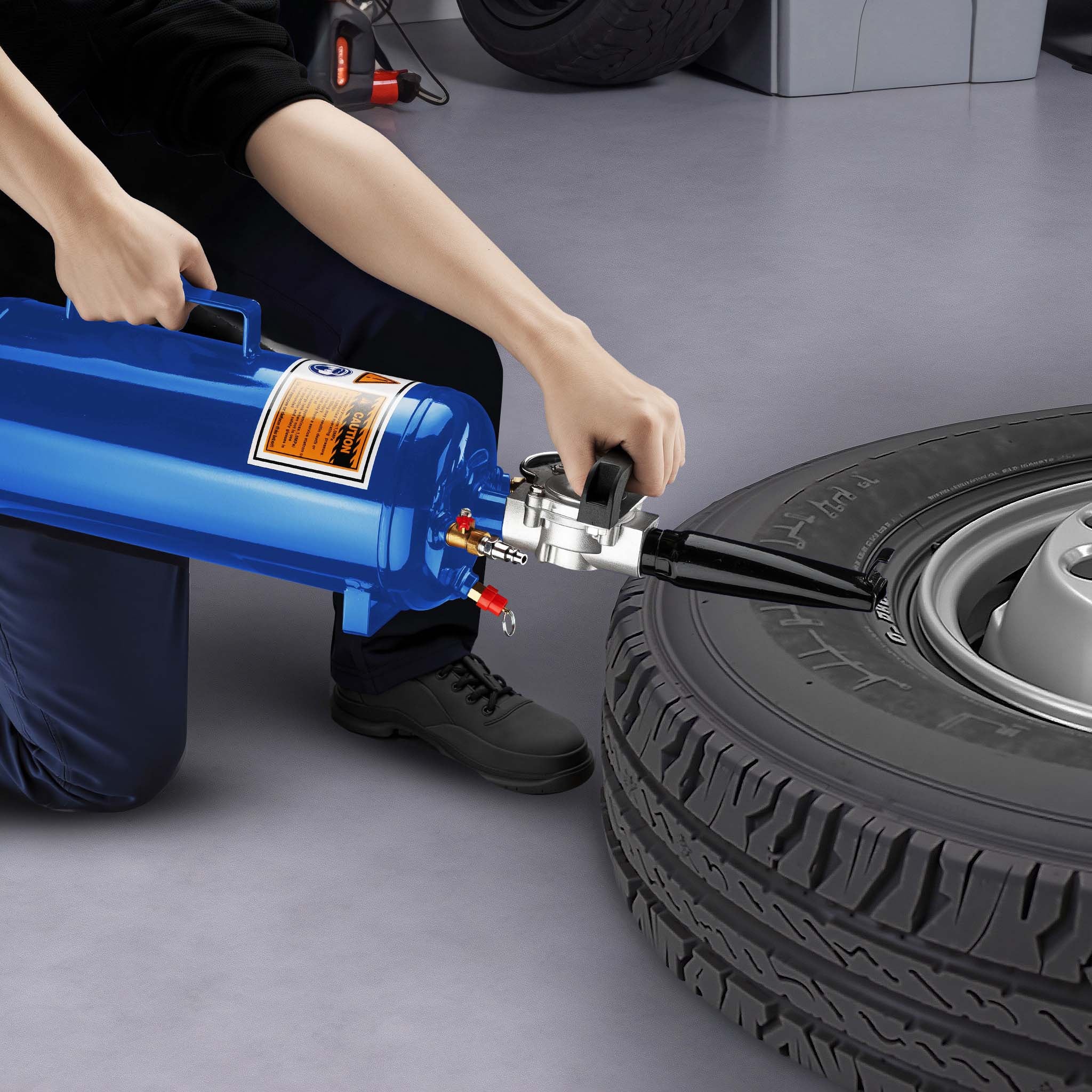 Booster gonfiaggio pneumatici ad aria compressa, gonfiatore rapido gomme portatile, 7 l, per pneumatici da 6-8 bar, pompa d'urto, compressore per auto e moto