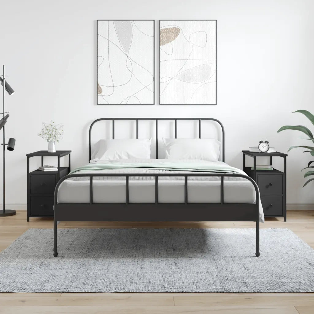 Set di 2 Comodini | Armadio da Notte | Mobiletto da notte Neri 30x60x60 cm in Legno Multistrato