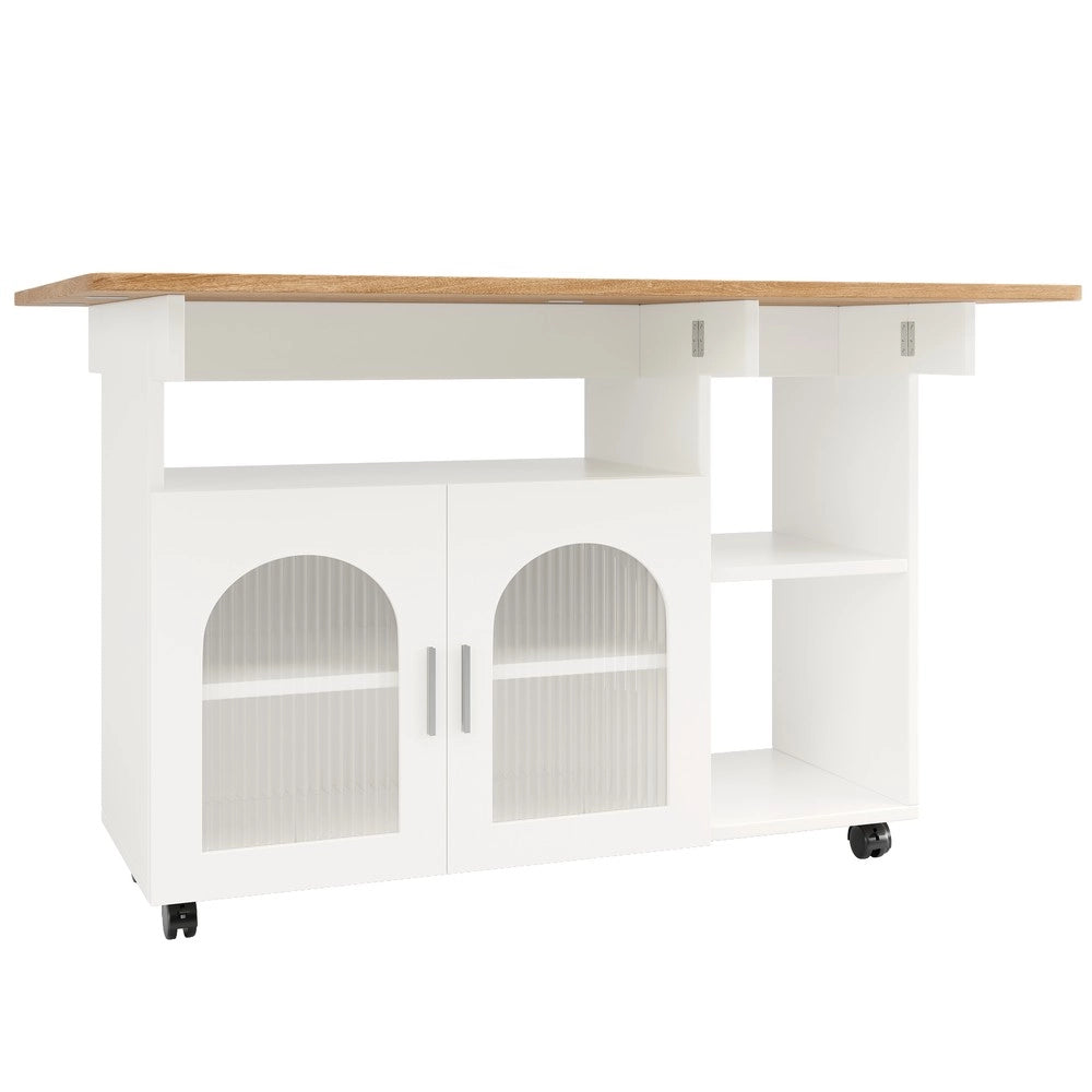 Isola Cucina Multifunzionale con Buffet e Ruote ¨C Xylo ¨C Bianco, Legno, Piano Estraibile