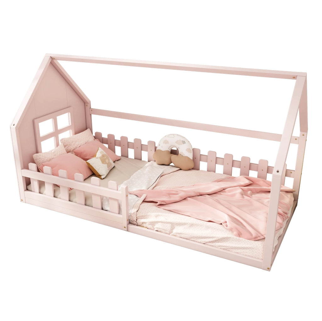 Letto per bambini a forma di casetta 90 x 200 cm, rosa