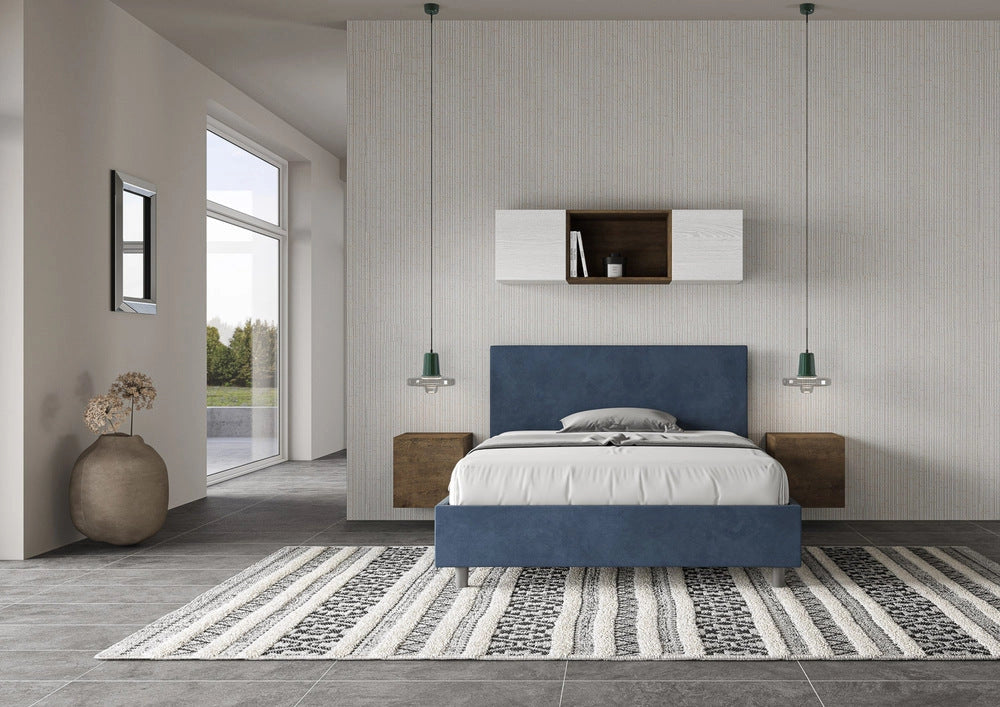 Letto Matrimoniale Francese 140x190 cm con Rete e Contenitore Adele Blu