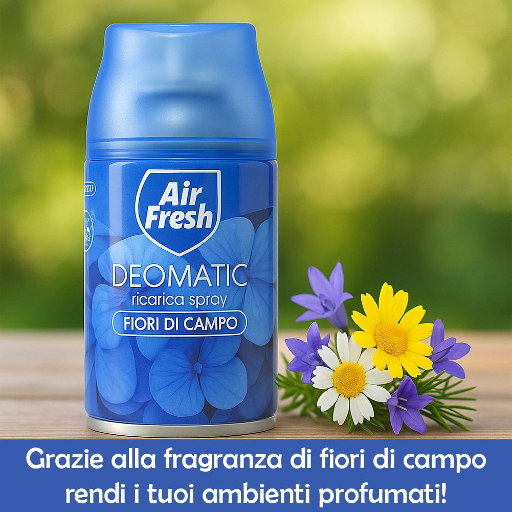 AIR FRESH Deomatic 6 x 250 ml Ricarica Spray Profumatore Ambiente Fiori di Campo